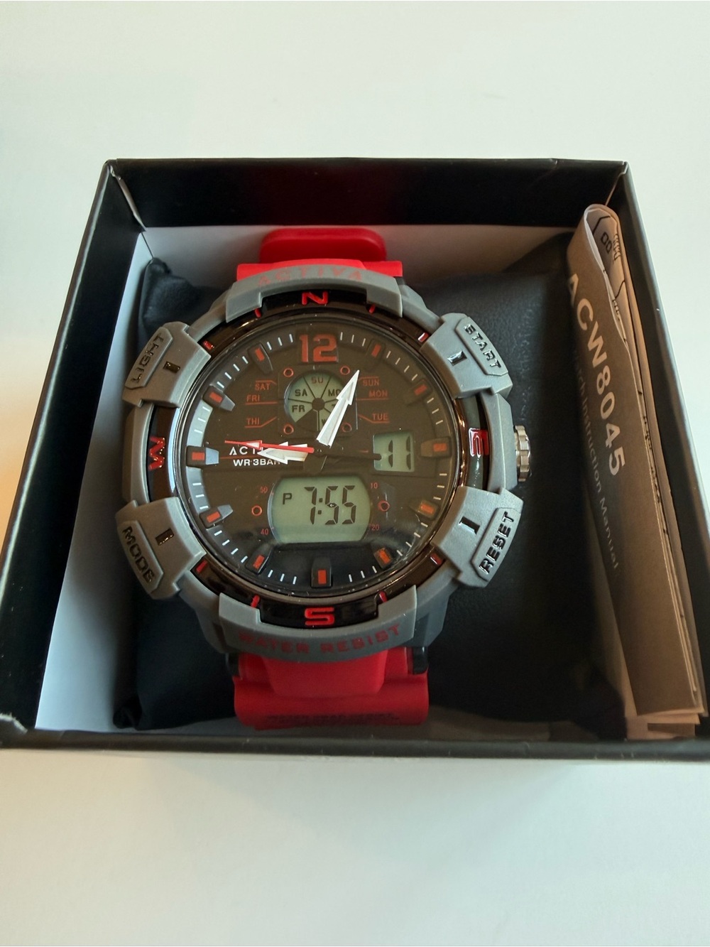 NWT Activa Men’s Analog Digital Sport Watch Red Black World Time Chronograph